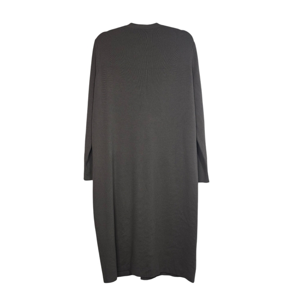 Lafayette 148 ribbed vneck wool duster Cardigan Taupe Patch Pockets Neutral - Picture 2 of 9